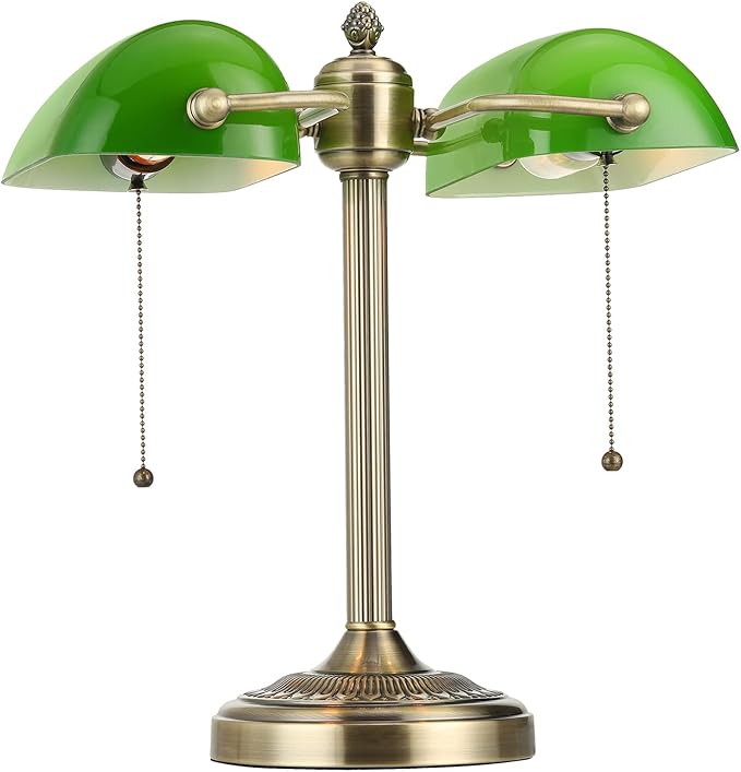 Newrays Green Double Head Glass Bankers Desk Lamp