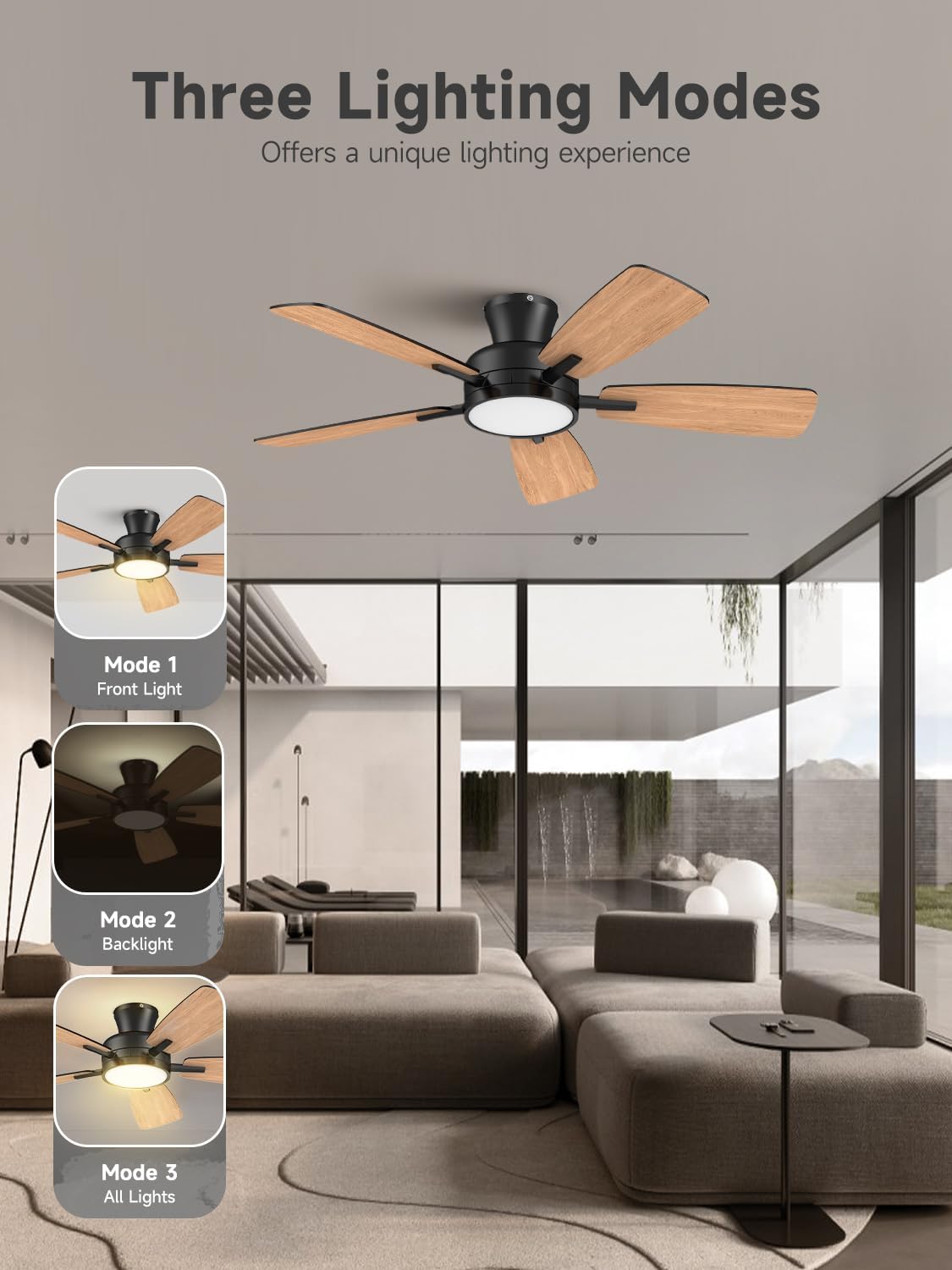 TALOYA 46 inch Ceiling Fans with Lights and Remote, Night Light, Black