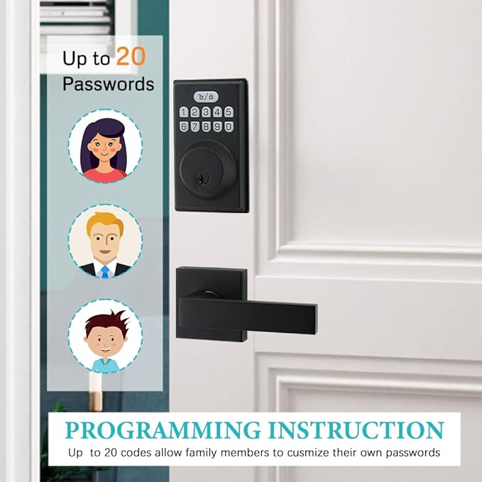 Keyless Entry Door Lock with 2 Handles, Electronic Keypad Deadbolt Front Door