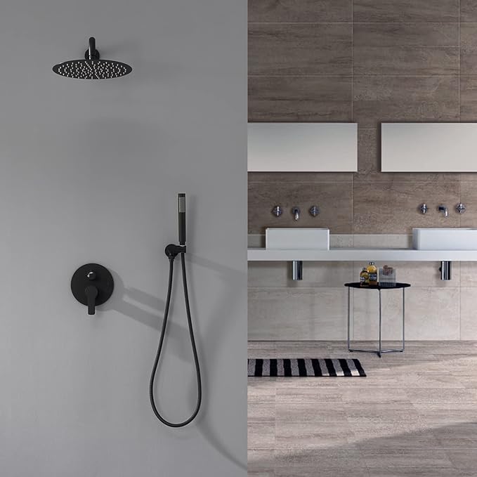 Iriber Matte black Shower System Wall Mounted Shower Faucet Mixer Set