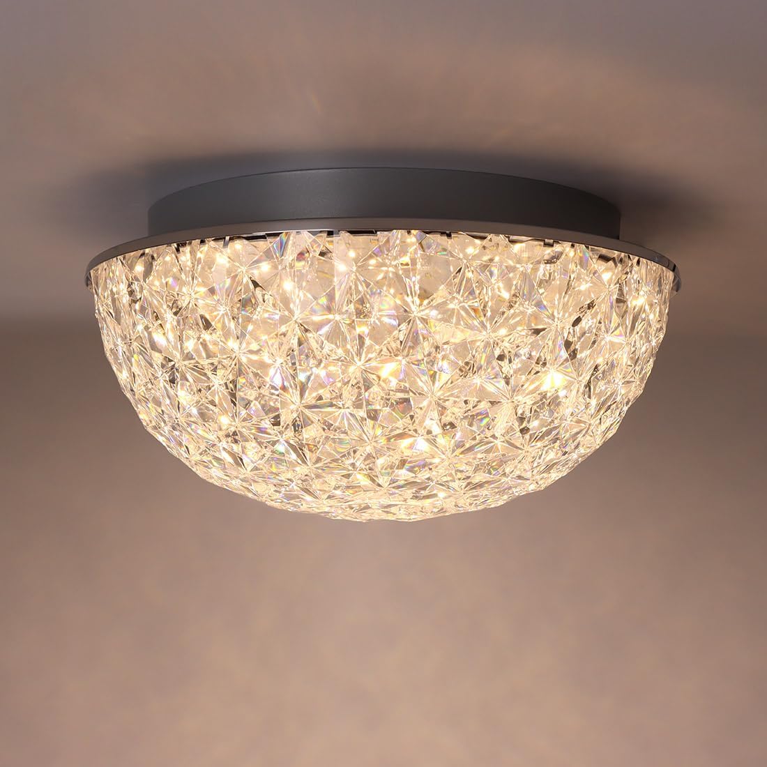 12in LED Crystal Chandelier Flush Mount, 3000K/4000K/5000K 3CCT