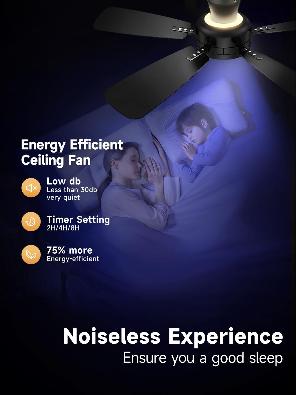 TALOYA 46 inch Ceiling Fans with Lights and Remote, Night Light, Black