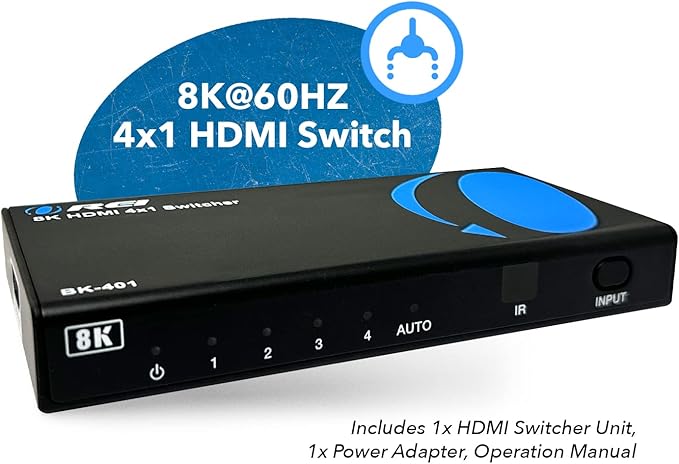 OREI 8K 4x1 HDMI 2.1 Switch 4K @ 120hz Switcher 4 in 1 Out, Support HDR