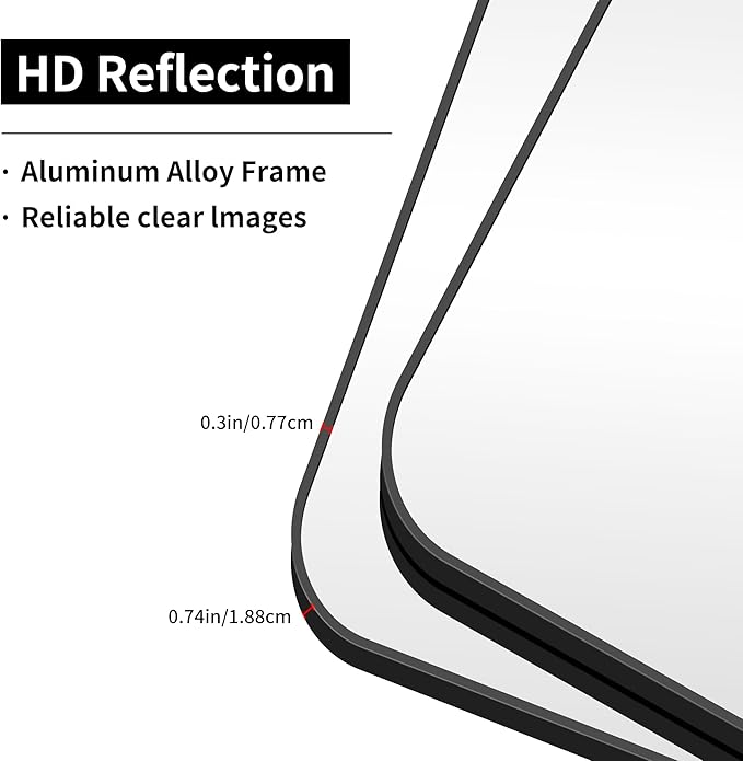 Bathroom Mirror, 55 x 36 inch Black Rectangle Wall Mirror, Metal Frame Rounded