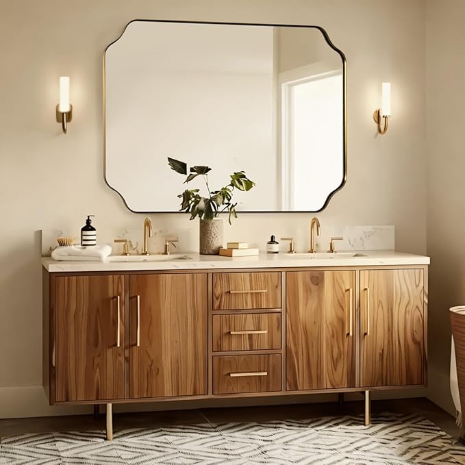 ANDY STAR 36"x48" Large Gold Mirror, Brushed Brass Rectangle Bathro...