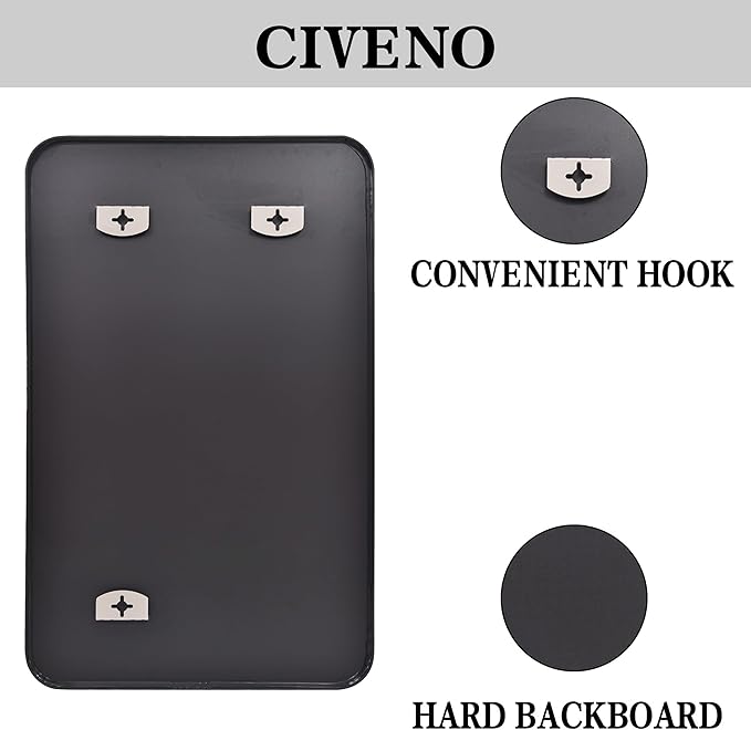 Bathroom Mirror, 55 x 36 inch Black Rectangle Wall Mirror, Metal Frame Rounded