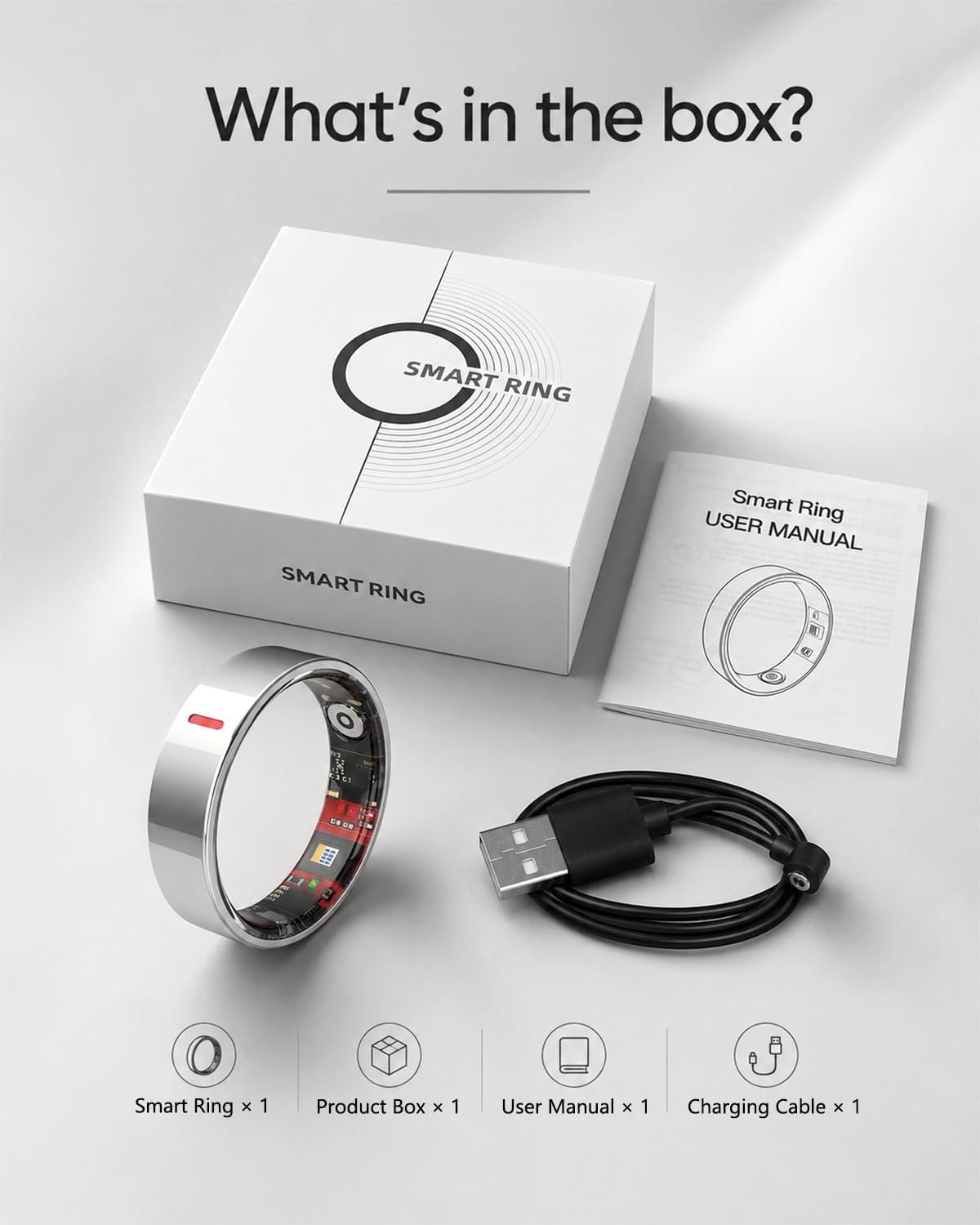 Smart Ring for Women Men, Health Ring for Android & iOS No Subscription