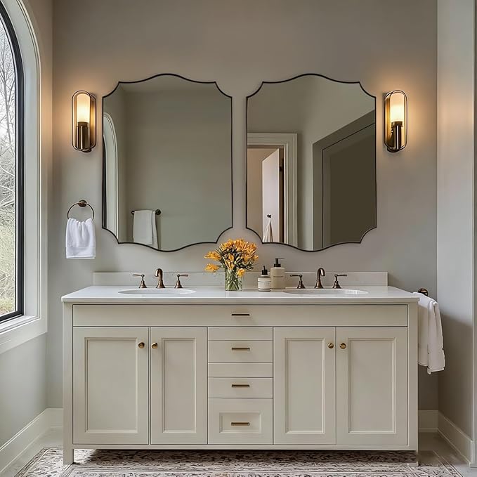 ANDY STAR Brushed Bronze Mirror, 28x36 Inch Bathroom Mirror, Scalloped Mirrors