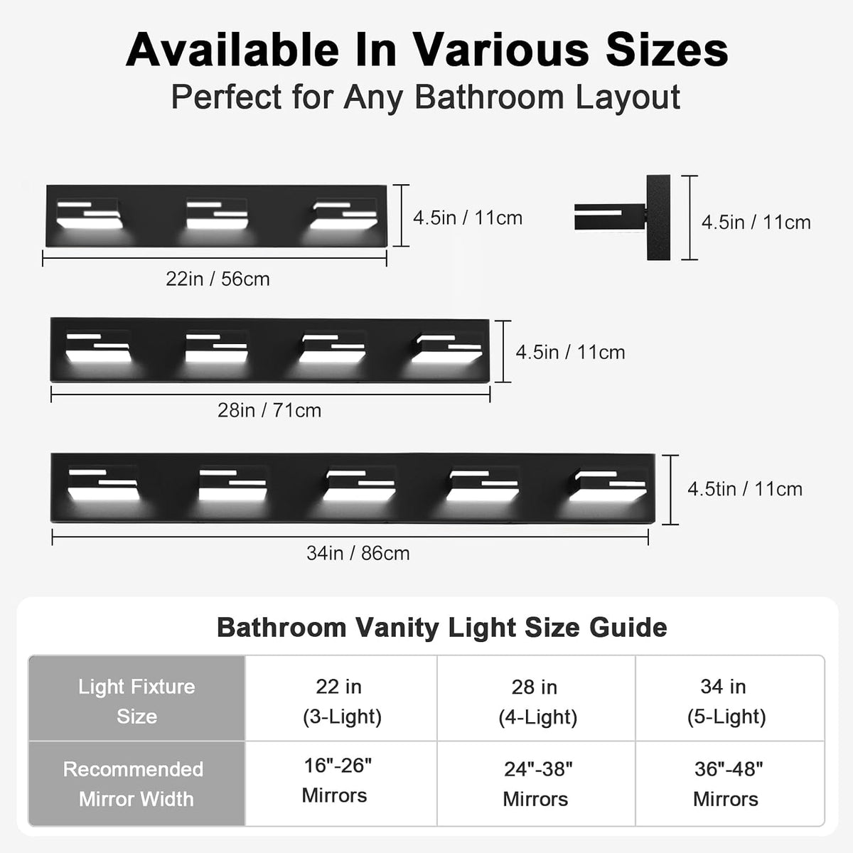 LED Modern Bathroom Vanity Light Fixtures, Dimmable Matte Black Vanity Lights...