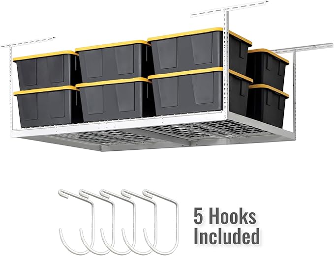 SafeRacks 4 ft x 8 ft Overhead Storage Rack Adjustable 24 in - 45in Height (5...