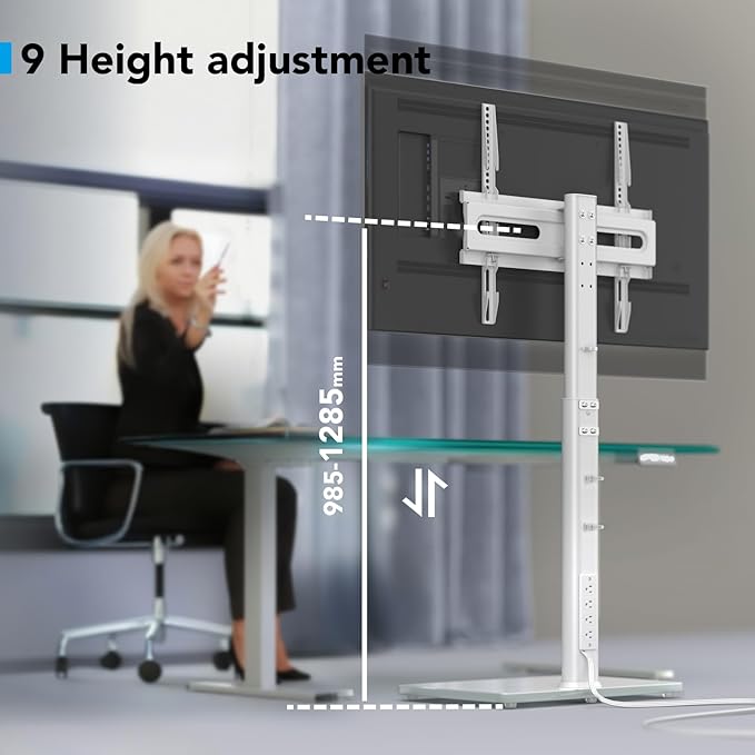 AX WABER Floor TV Stand with Power Outlet, Universal TV Stand Mount