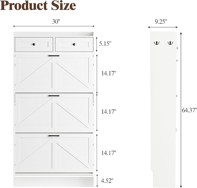 Shoe Cabinet with 3 Flip Drawers & 2 Storage Drawers, Rustic Farmhouse Na...