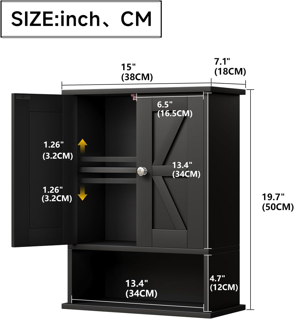 Keehusux Small Black Medicine Cabinet with 2 Barn Doors