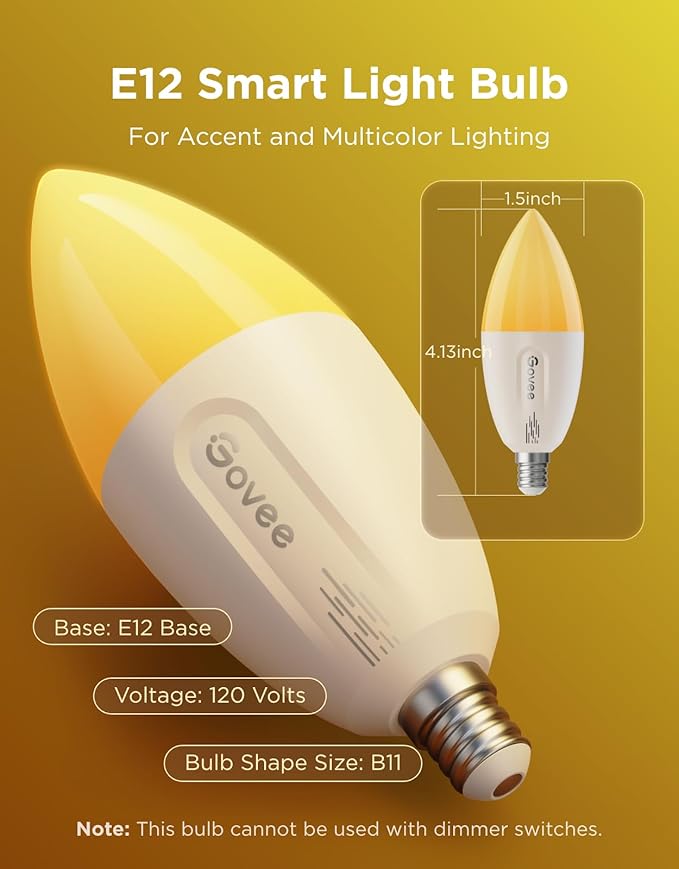 Govee E12 Led Bulb, Smart Light Bulbs Work (6 Pack)