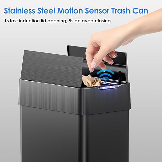 TLSUNNY 16 Gallon Automatic Trash Can, Stainless Steel Motion Sensor Garbage bin
