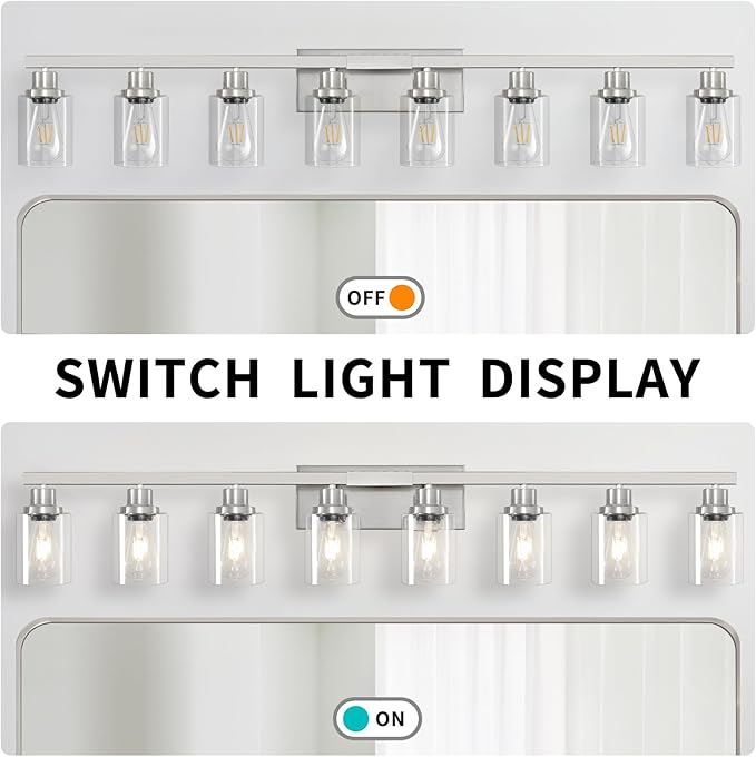DIKAIDA 52inch Brushed Nickel Vanity Light Fixtures, 8 Light Brushed Nickel