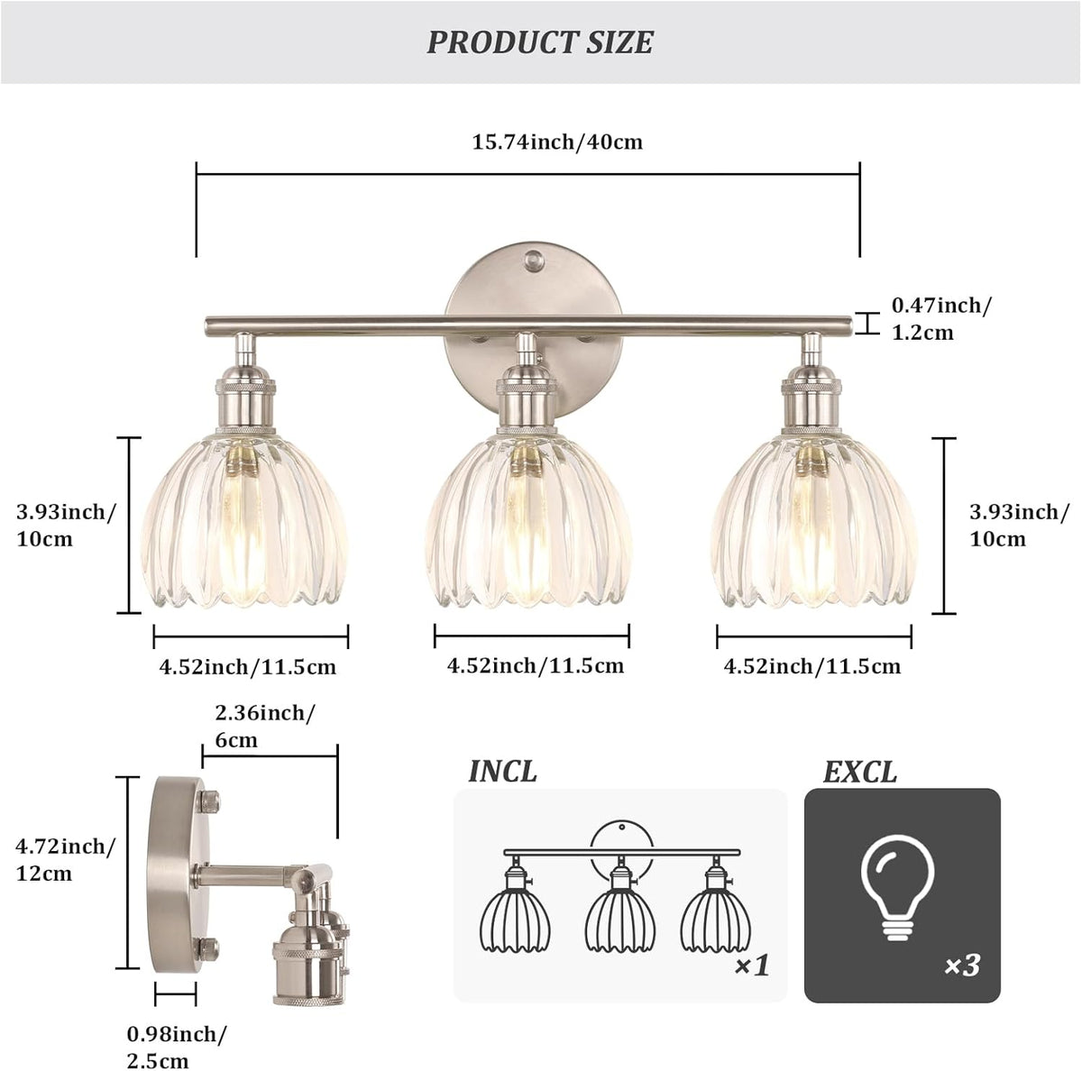 Shenmoyl Bathroom Light Fixtures, 3-Light Vanity wall Light Over Mirror with ...