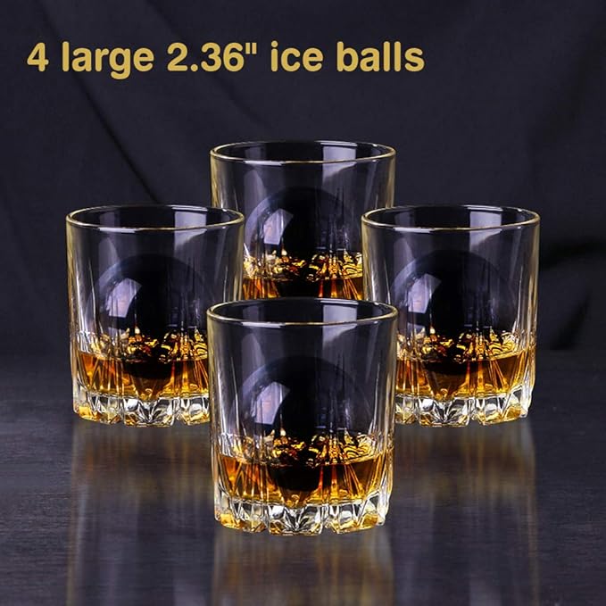 TINANA Crystal Clear Ice Ball Maker, 4 Cavity Large Clear Ice Balls Form