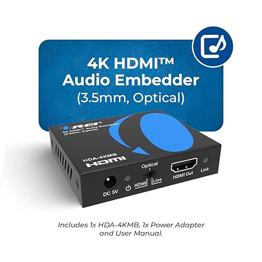 OREI 4K HDMI Audio Embedder, Audio Embedder Inserter Digital Analog Audi + DVI