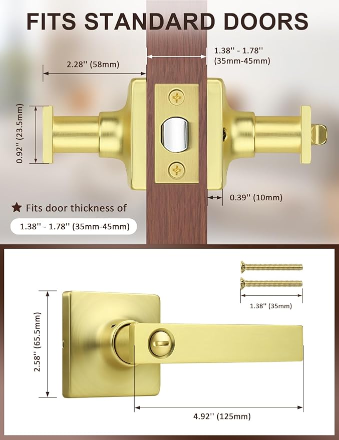 Mengico 8 Pack Gold Privacy Lever Door Handle Interior