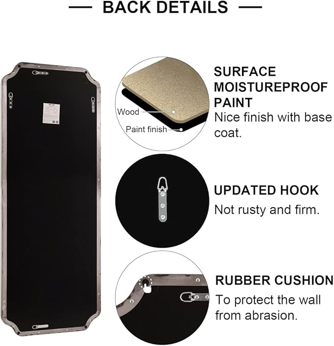 ANDY STAR 18" x 48" Full Length Wall Mirror, Large Brushed Nickel B...