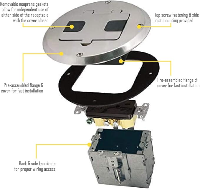 RACO 6239NI Floor Kit with Recessed Duplex 15A TR Device and Adjustable Steel