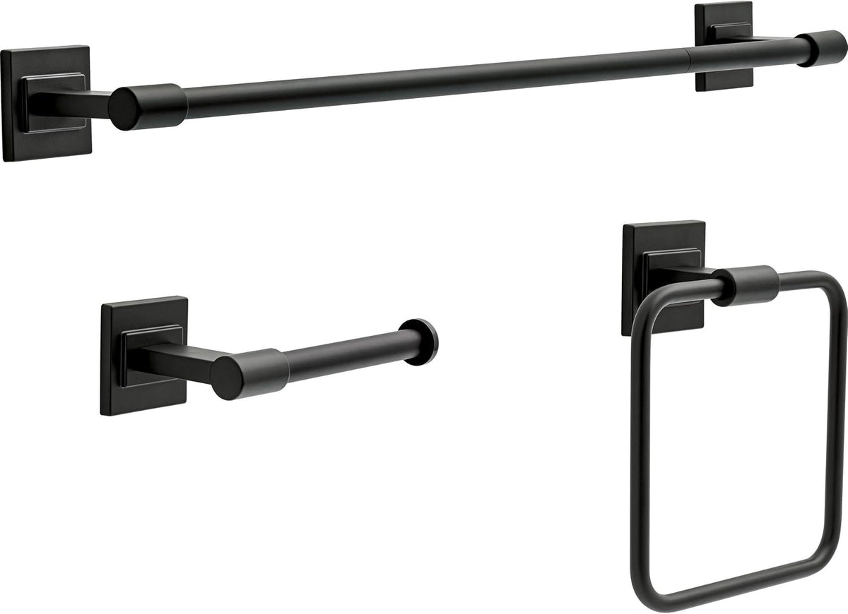 Delta Faucet McLaren 3-Piece Bathroom Set, Matte Black, 18"/24" Tow...
