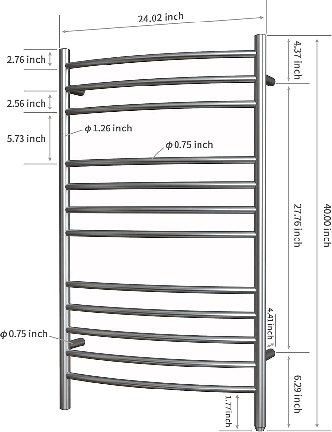 HEATGENE Towel Warmer Gun Grey, Electric Hot Towel Rails, Wall-Mounted Large 12