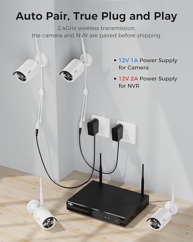 Hiseeu 100ft WiFi Pro Security Camera System, 16CH 4K NVR Kit, Wired Plug-in ...
