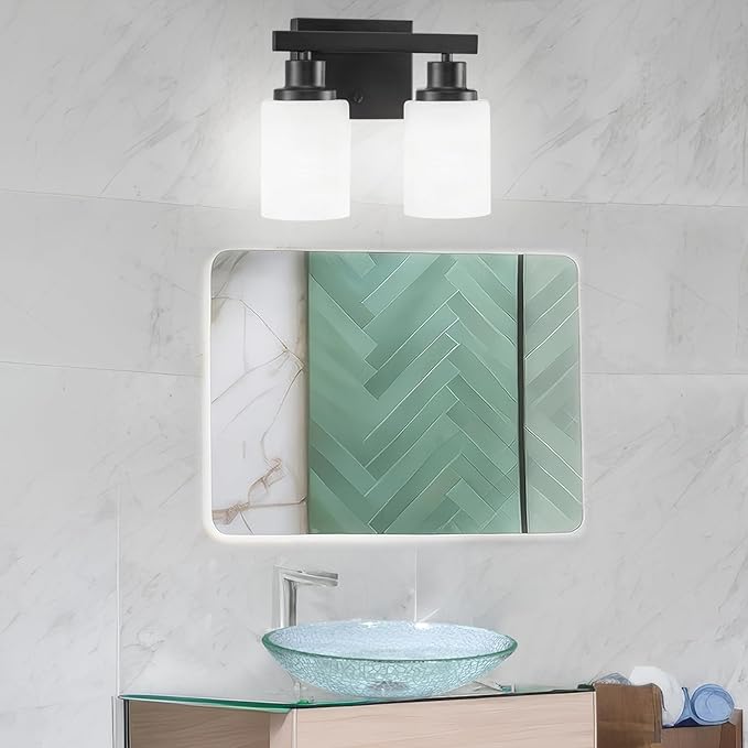 DIKAIDA Bathroom Light Fixtures Over Mirror, 2-Light Modern Matte Black Vanity