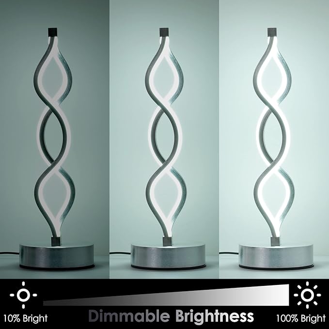 NUÜR Silver Lamps for Bedrooms Set of 2, Small Table Lamp, 3 Colour Temperature