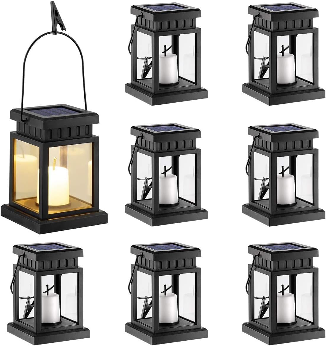 GIGALUMI 8 Pack Solar Hanging Lantern Outdoor, Candle Effect Light