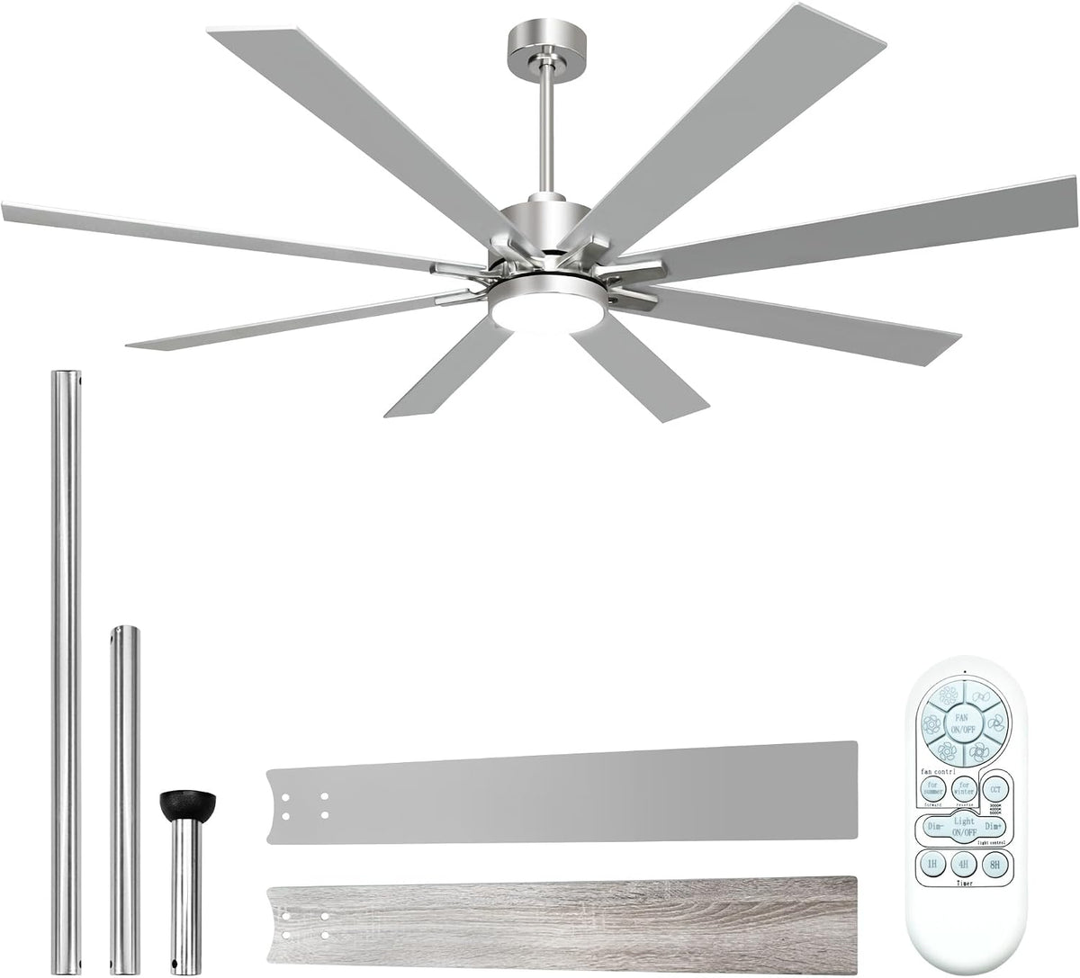 72 Inch Ceiling Fans with Lights and Remote, Large Nickel Ceiling Fan