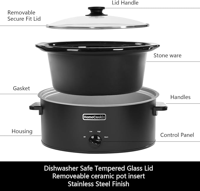 HOMECOOKIN 6 Quart Slow Cooker Oval Manual Pot Food Warmer