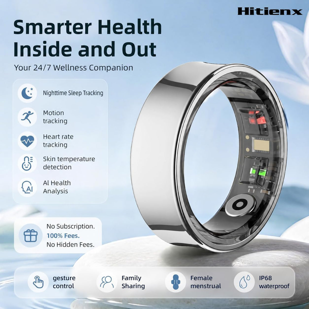 Smart Ring 3 for Women & Men, Sleep & Fitness Tracker (Silver, 9)