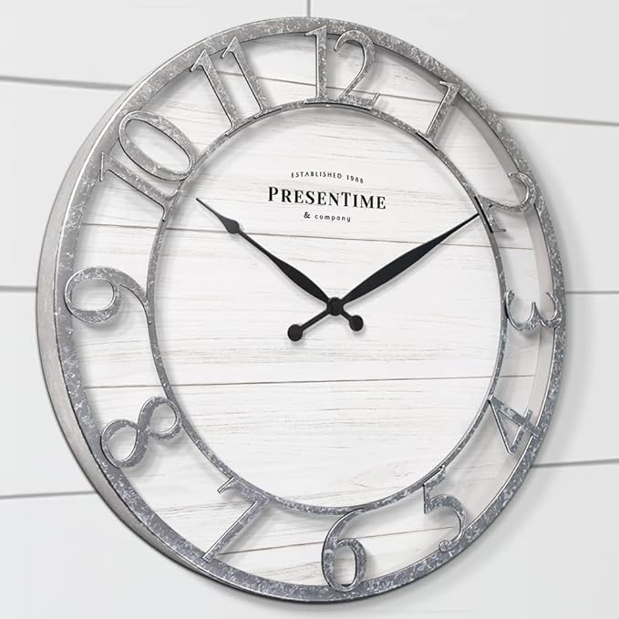 Presentime & Co 21" Farmhouse Series Wall Clock, Shiplap Style, Rais...