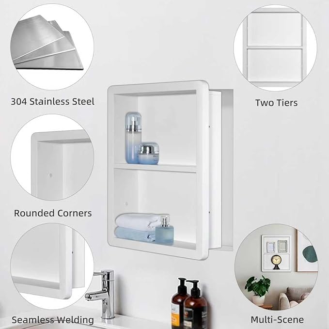 Shower Niche 14x18, Recessed Medicine Cabinet Without Mirror, 304 Stainless