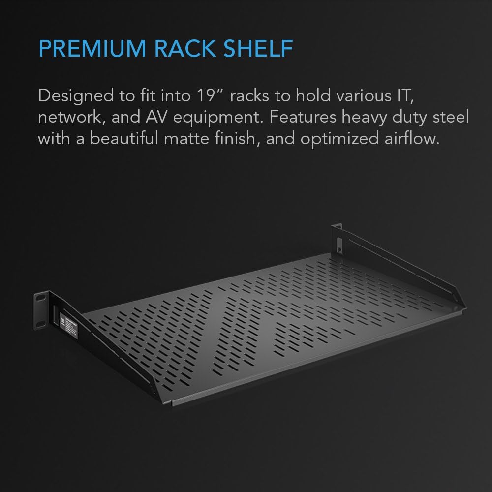 AC Infinity Vented Rack Shelf 1U, 10" Deep for 19" Servers & Racks