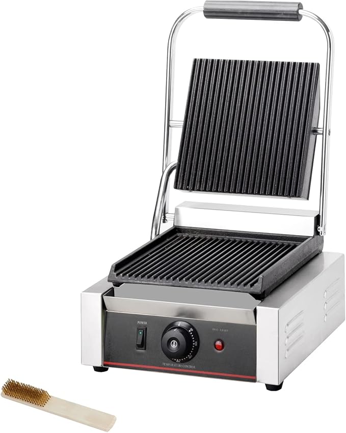 Commercial Panini Press With Grooved Grill Sandwich Maker Machine Electric