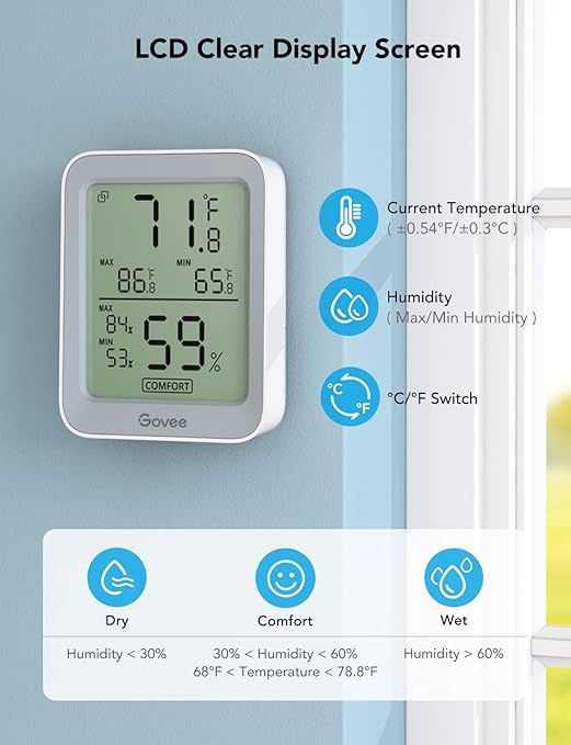 Govee Indoor Hygrometer Thermometer 3 Pack, Notification Alert