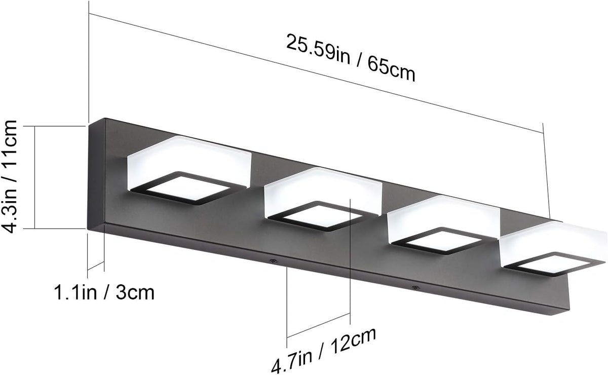 Ralbay LED Black 4 Lights Acrylic Lighting Fixtures Modern Matte Black Bathro...