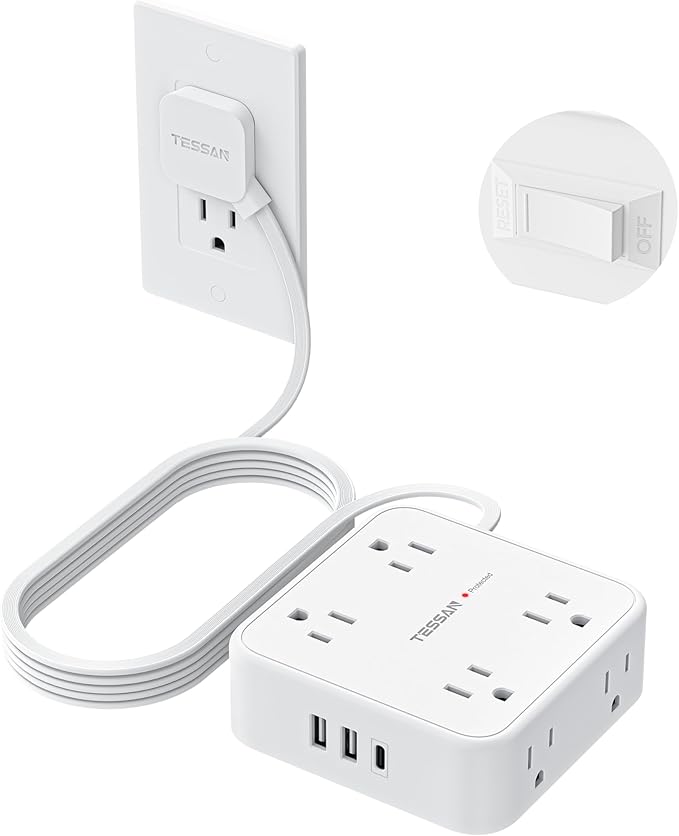 TESSAN 10 Ft Flat Plug Extension Cord