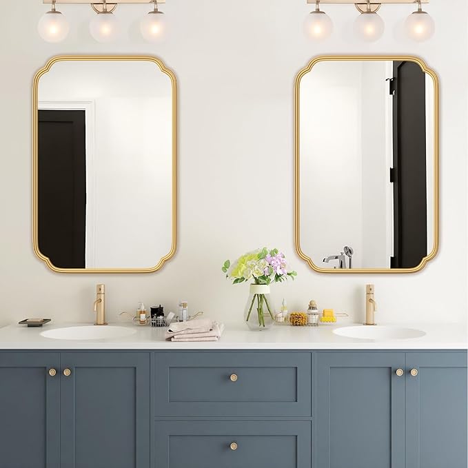 Gold Bathroom Vanity Mirror for Wall 24" x 36" Modern Rounded Recta...