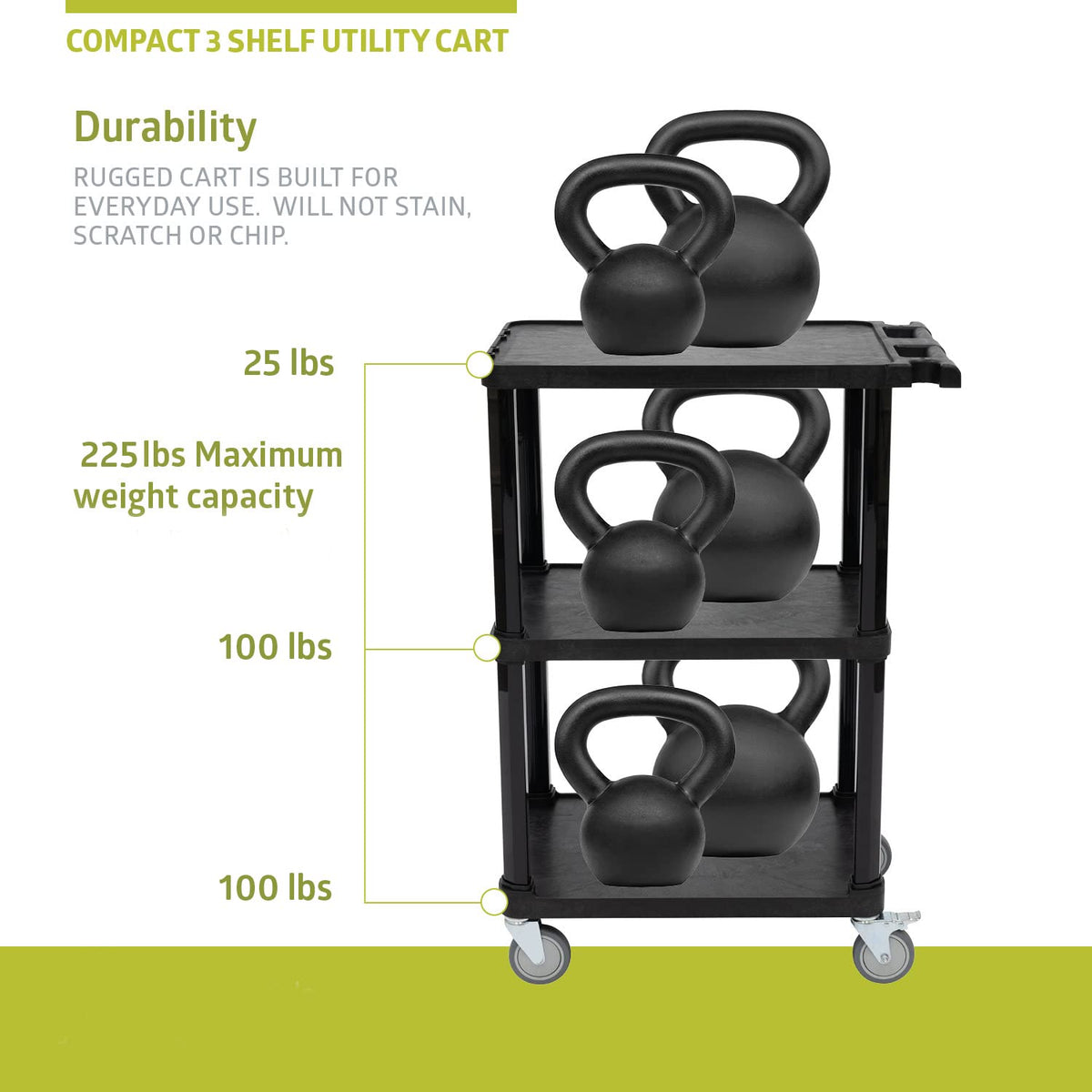 Pearington 3-Tier Compact Multi-Purpose Plastic Utility Cart with Lockable Wh...