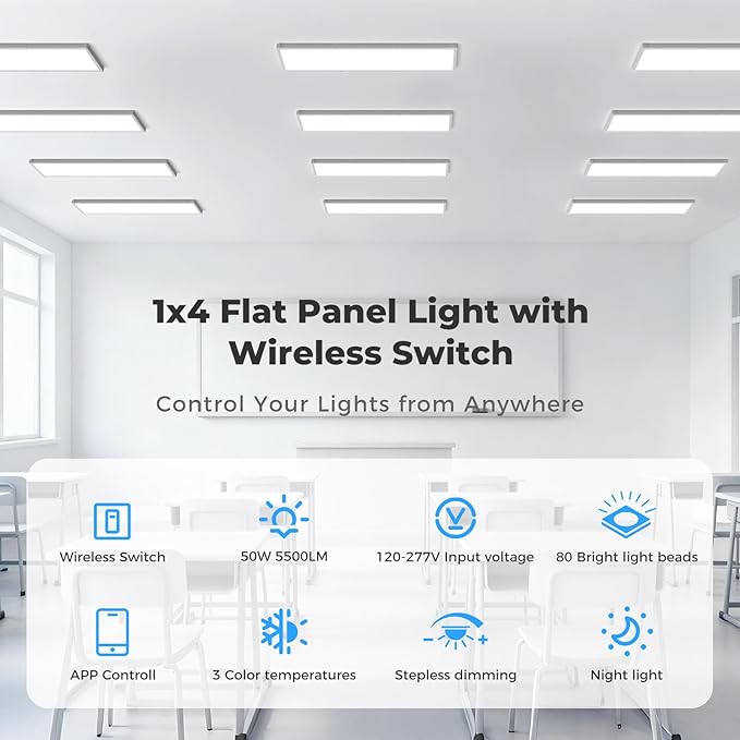 AIKVSXER 6 Pack 1x4 FT LED Flat Panel Light Surface Mount,