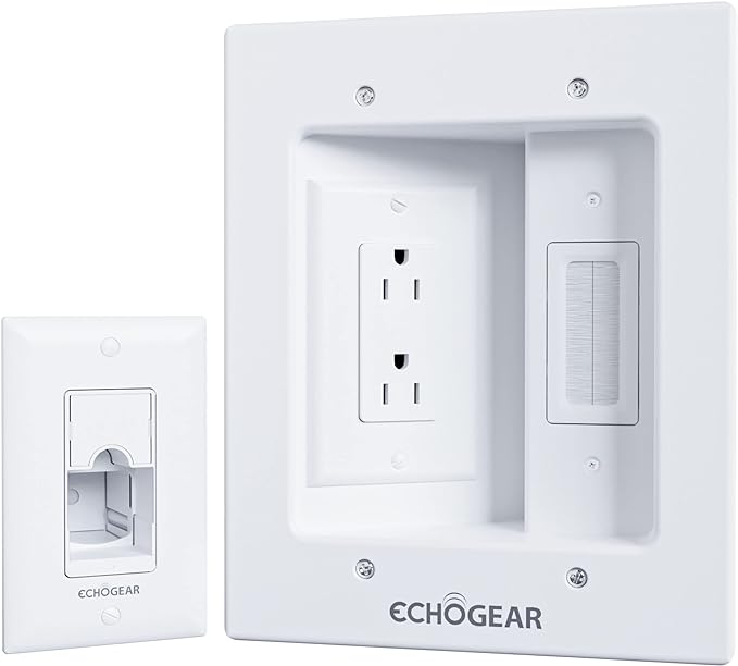 ECHOGEAR TV Cord Hider for Wall Mounted TV – Dual Outlet in-Wall Cable