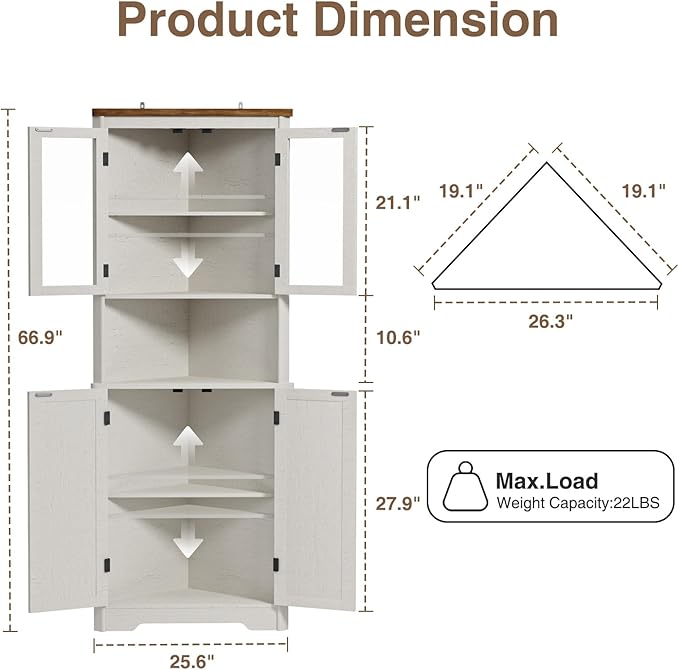 67''H Tall Corner Cabinet with 4 Tempered Glass Doors and Barn Doors,...
