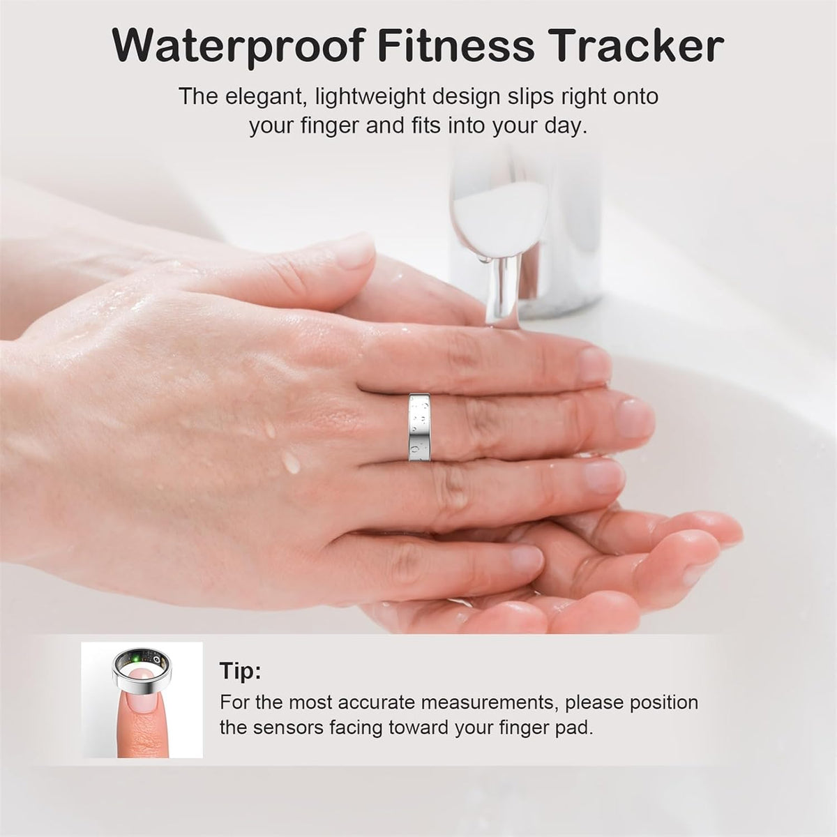 Smart Ring for Women Men, Sleep Activity Health Tracking Ring, Silver 8