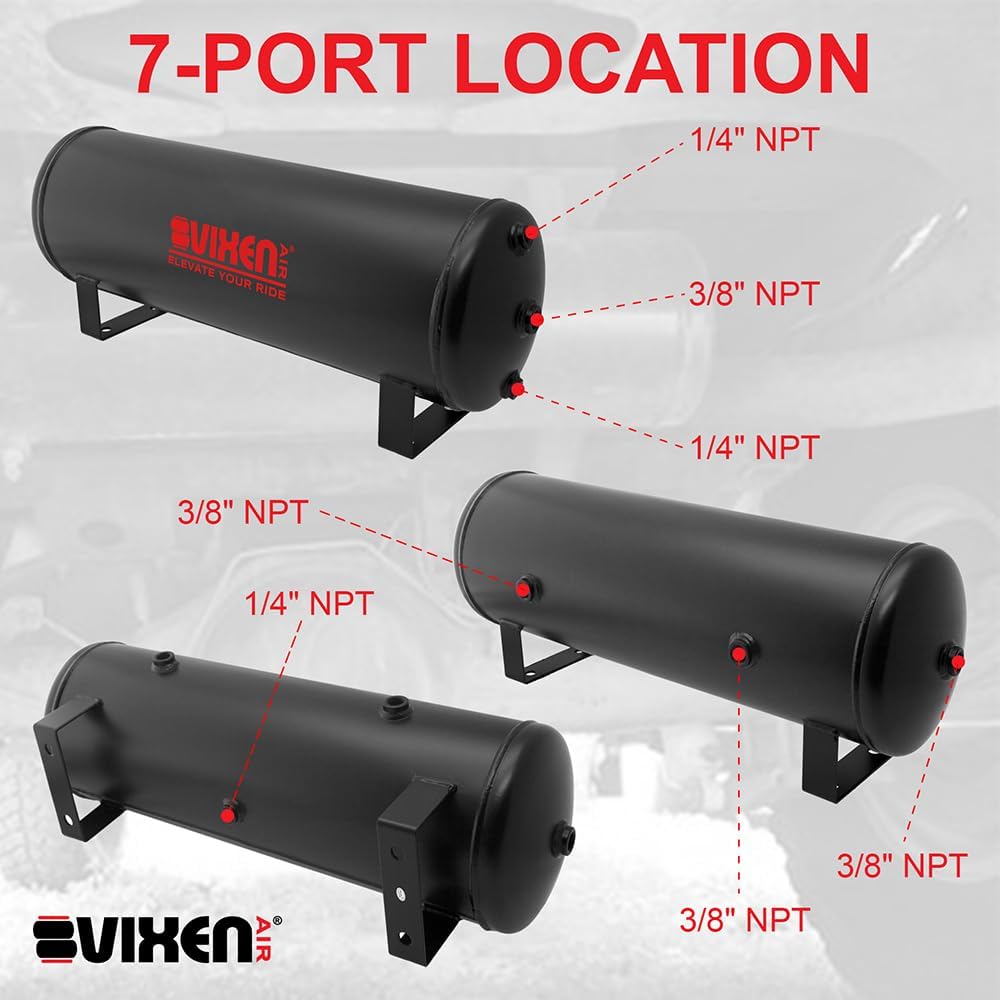 Vixen Air 4 Gallon Steel Air Tank 200 PSI, 7 Ports Kit VXT4100 For Air Suspen...
