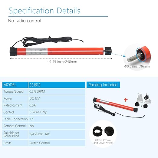 Rollerhouse DC12V 500mA 2 Wires Hard Wired Switch Controlled Electric Roller